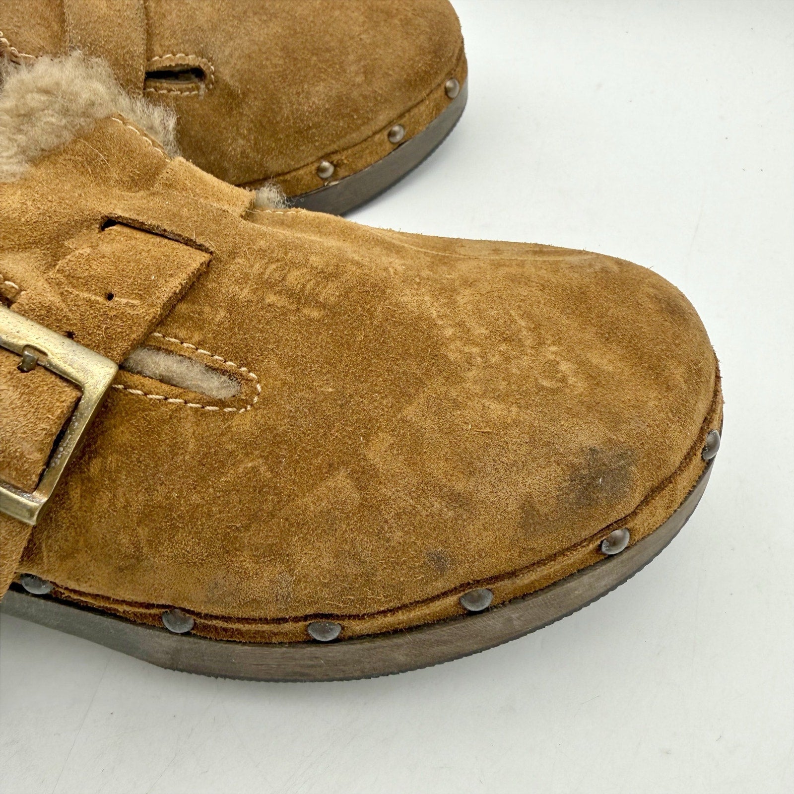 RE/DONE Womens 70s Studded Clogs EU 40 US 10 Cognac Brown Suede Shearling NWOB