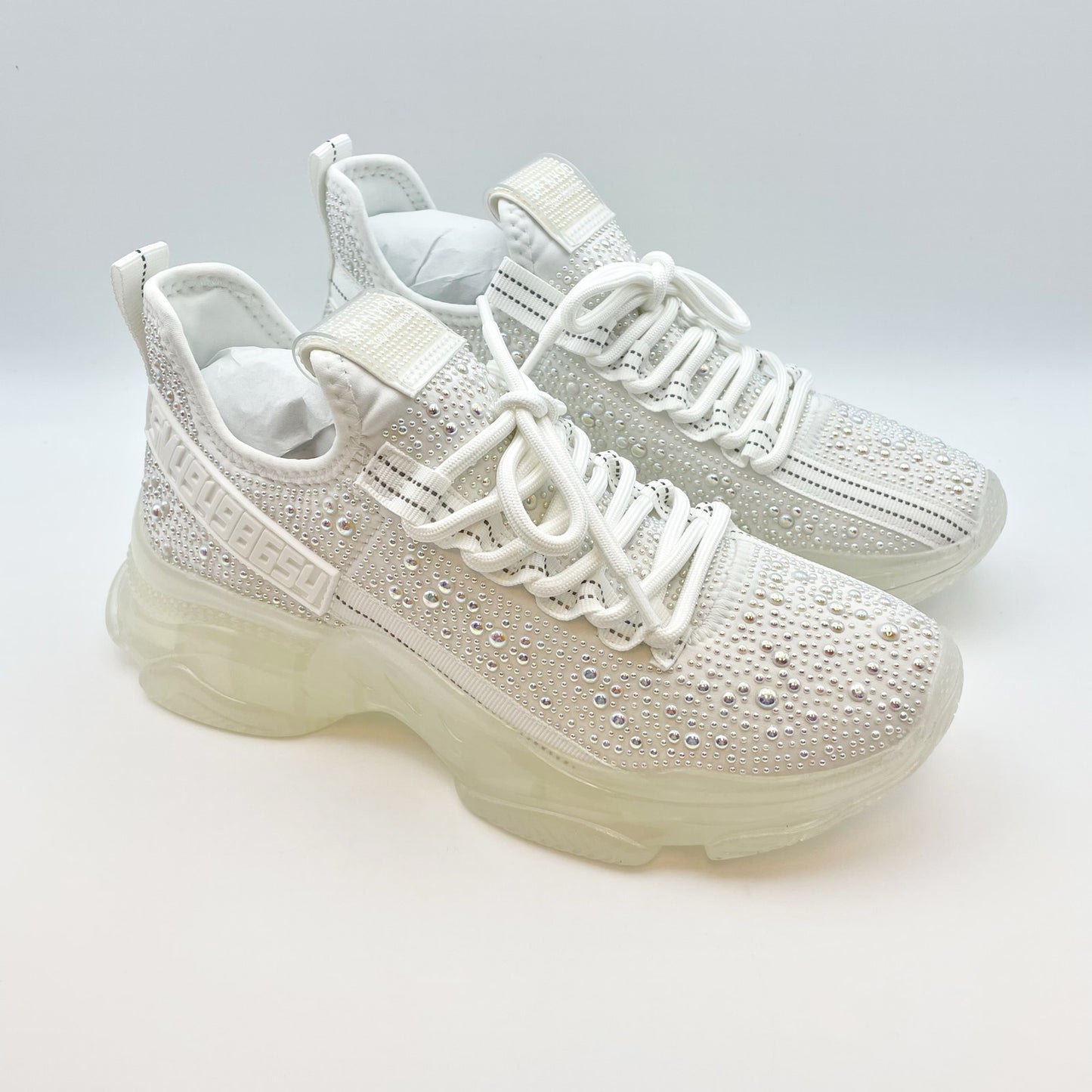 Steve Madden Women's Maxima Sneaker Size 8.5 White Rhinestone Embellished NIB