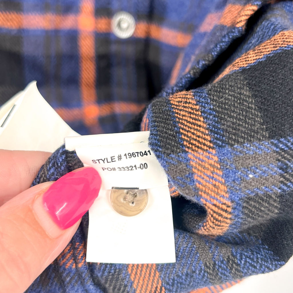 PRANA Women's Golden Canyon Flannel Shirt Large Rich Sapphire Plaid NWT
