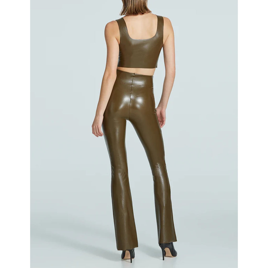 COMMANDO Women's Faux Leather Flared Legging Medium Cadet Green High Rise NWT