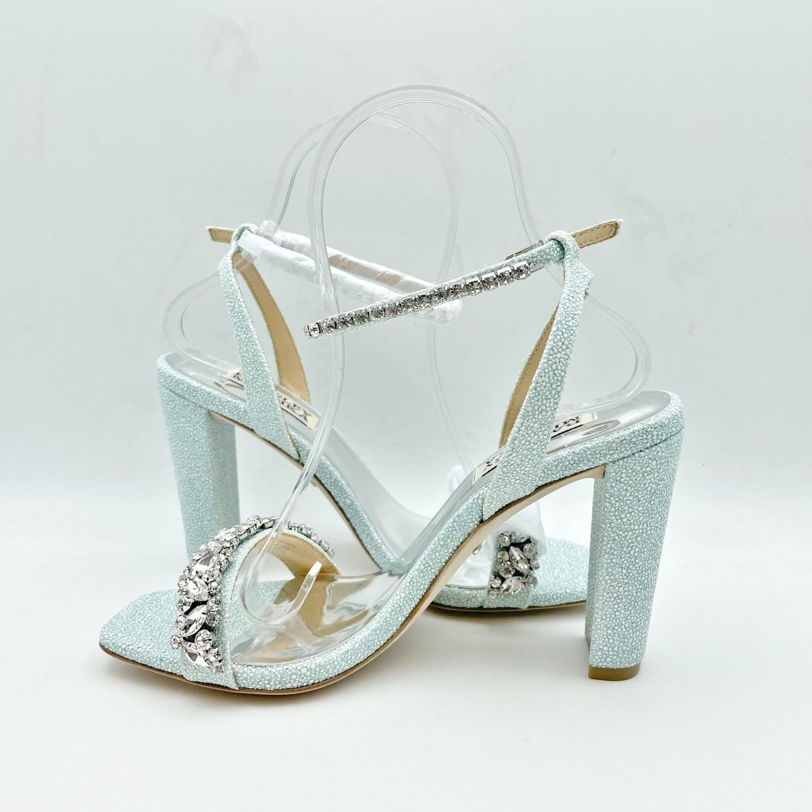 BADGLEY MISCHKA Womens Tasmine Tall Evening Sandals US 6.5 Blue Crystals NIB