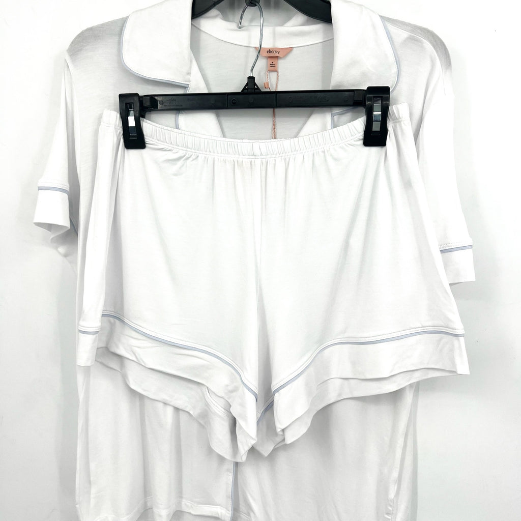 EBERJEY Giselle Relaxed Shorts PJ Set Medium White Ice Blue Tencel Modal NWT