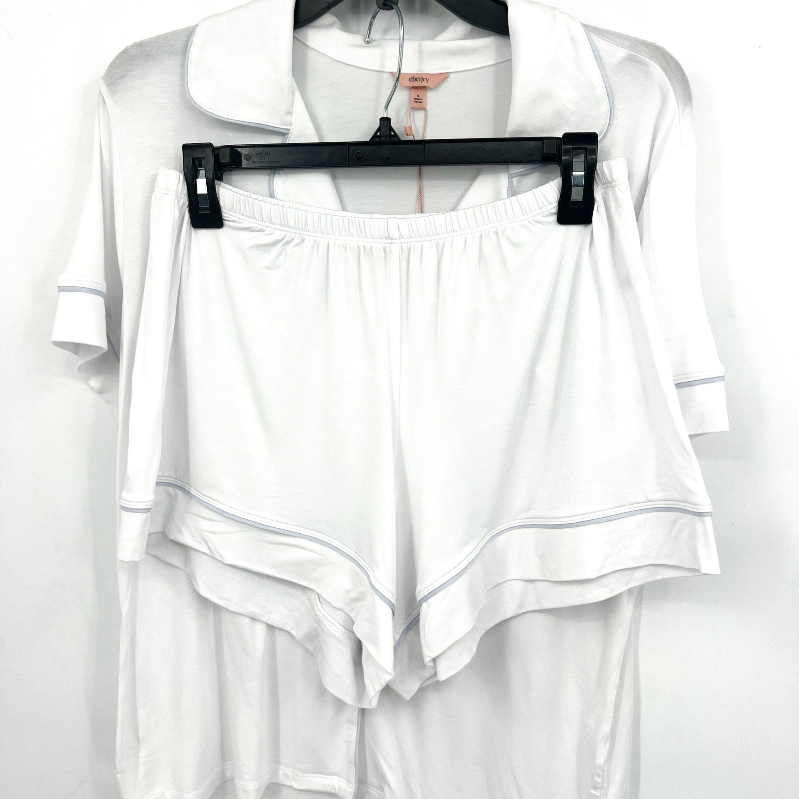 EBERJEY Giselle Relaxed Shorts PJ Set Medium White Ice Blue Tencel Modal NWT