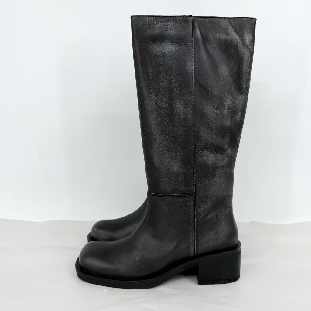 Free People Womens Dana Knee High Boots US 8 Black Distressed Leather NIB