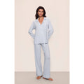 EBERJEY Women's Gisele Long Pajama Set Large Ice Blue Ivory TENCEL Modal NWT