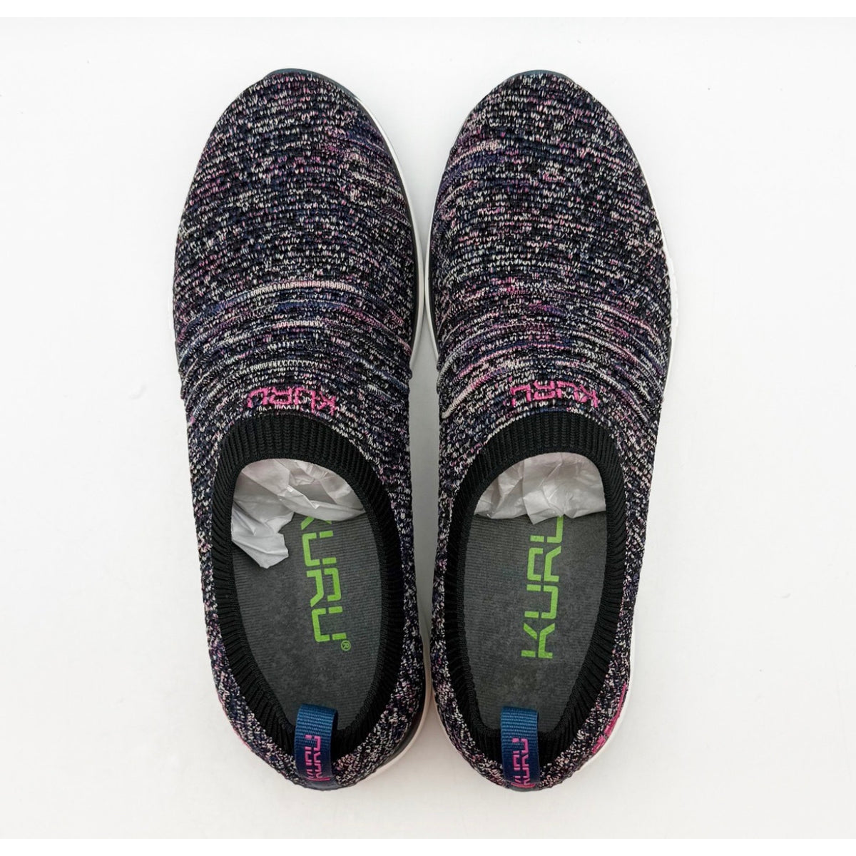 Kuru Womens Stride Casual Sneakers Size 7.5 Jet Black Confetti Knit Slip On NWOB