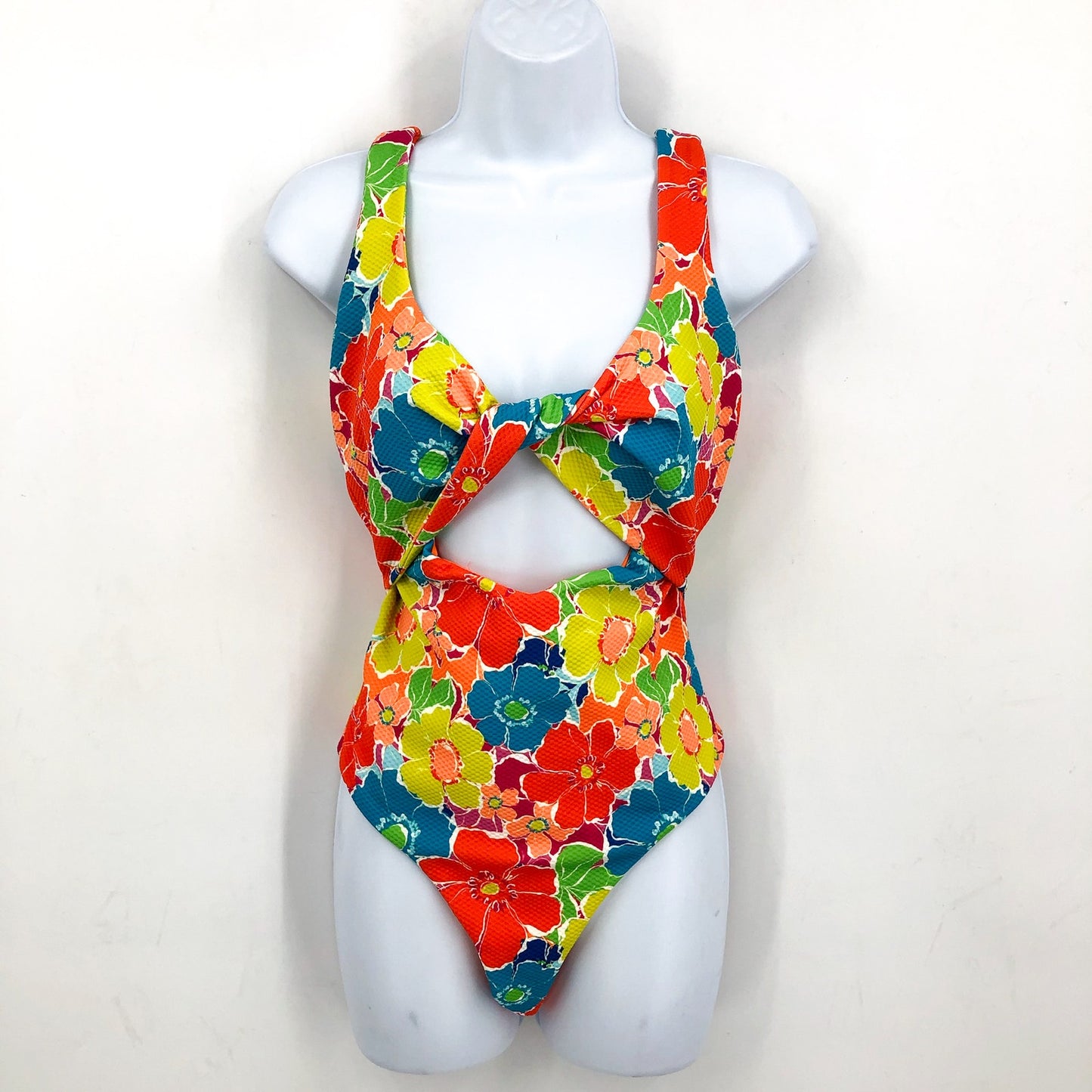 BEACH RIOT Tyler One Piece Swimsuit Large Yellow Neon Blooms Waffle Cut Out NWT