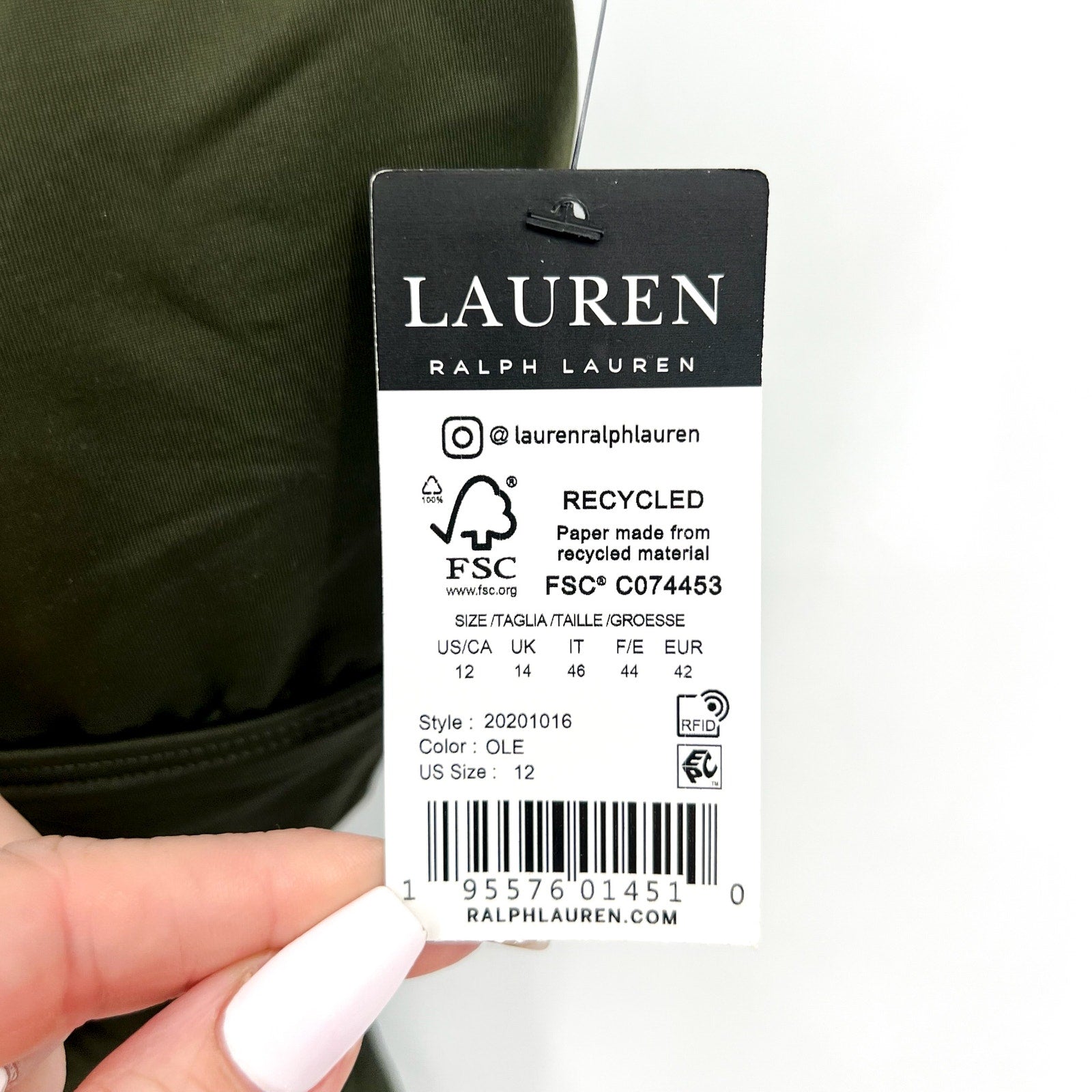 LAUREN RALPH LAUREN Ring One Piece Swimsuit Size 12 Olive Green OTS NWT
