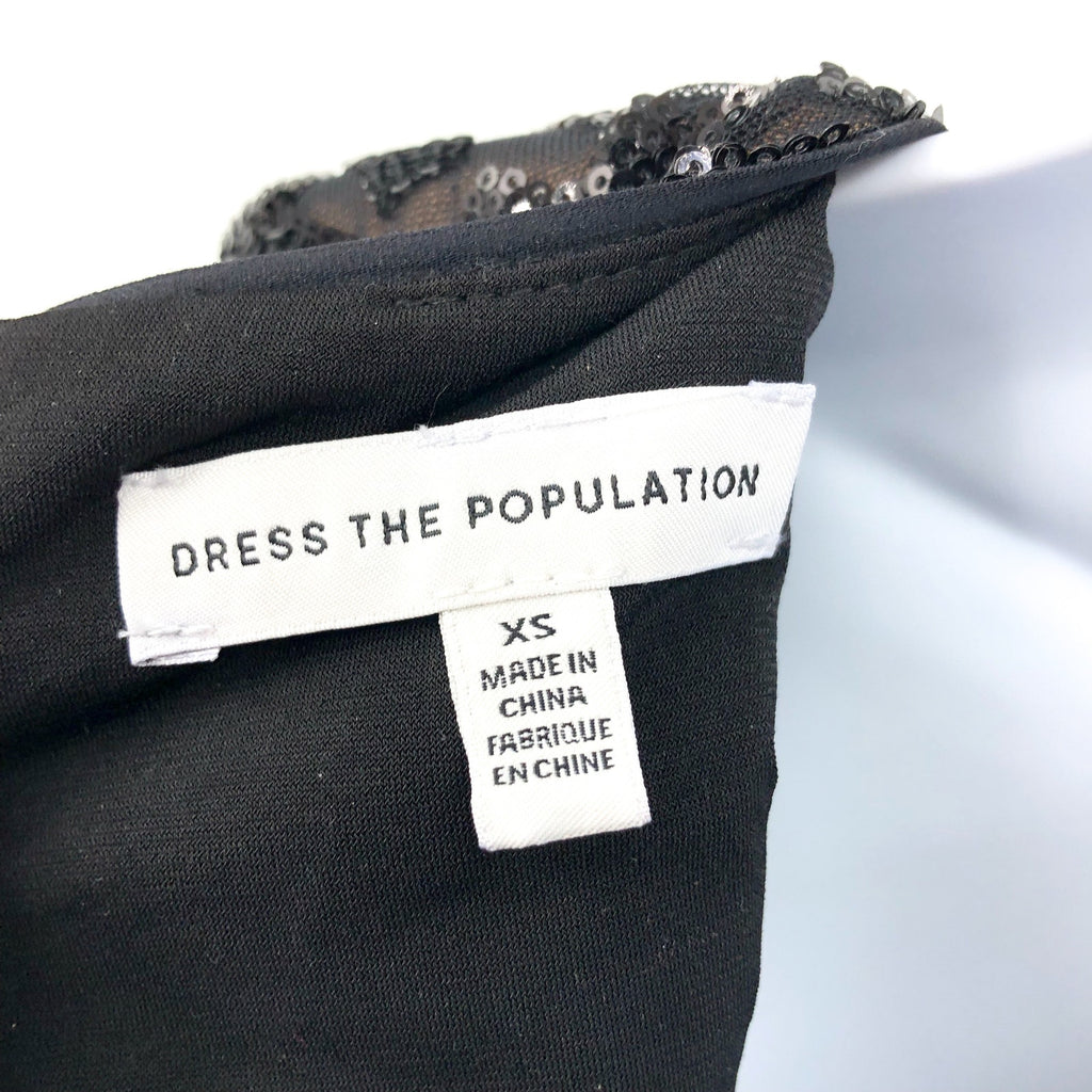 DRESS THE POPULATION Carson Sequin Leopard Jumpsuit XS Black Long Sleeve NWOT