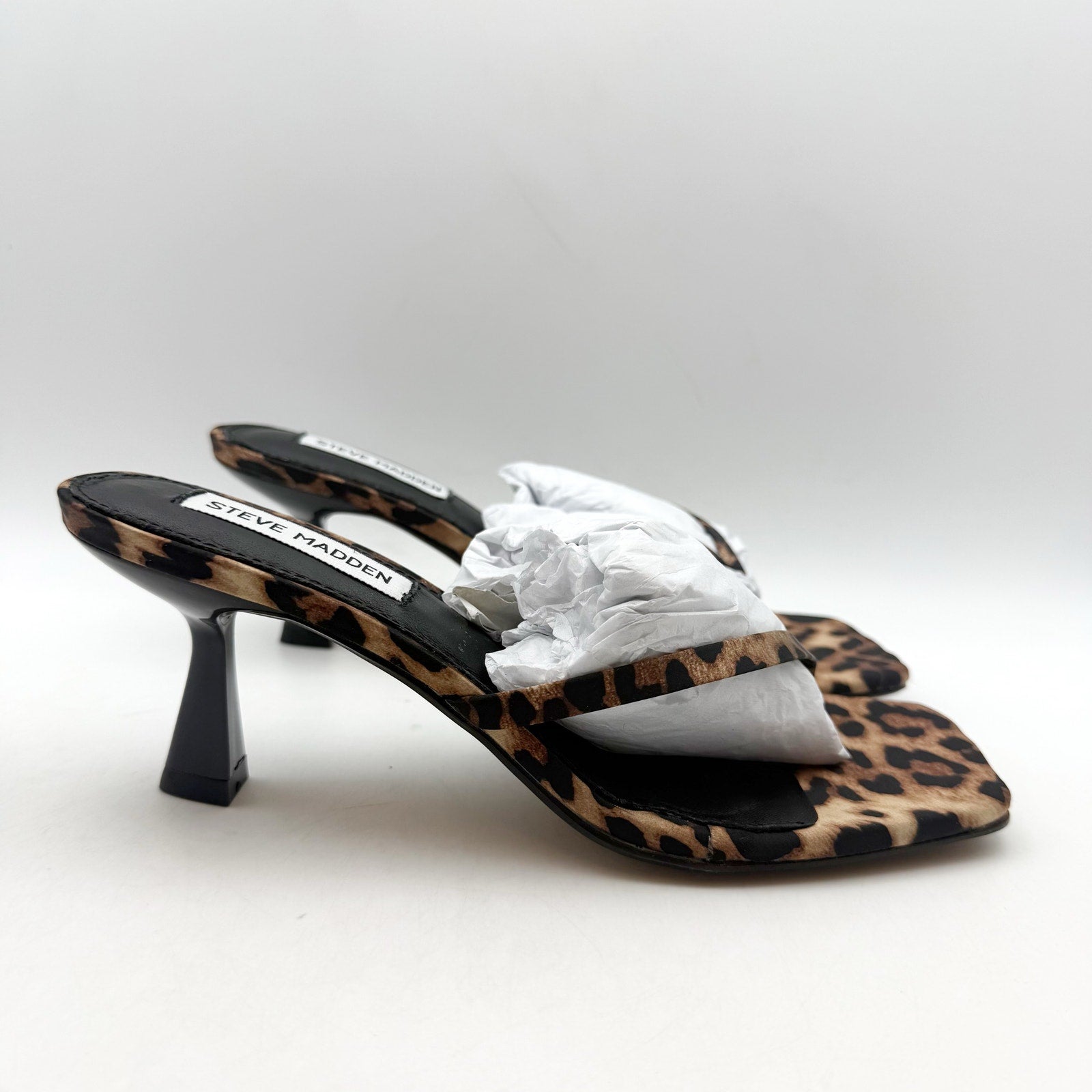 Steve Madden Womens Allies Heeled Sandals US 8.5 M Black Leopard Slip On NIB