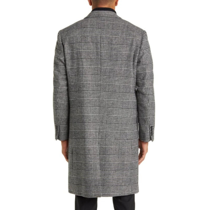 NORDSTROM Mens Overcoat Medium Black White City Glenn Plaid Wool Blend NWT