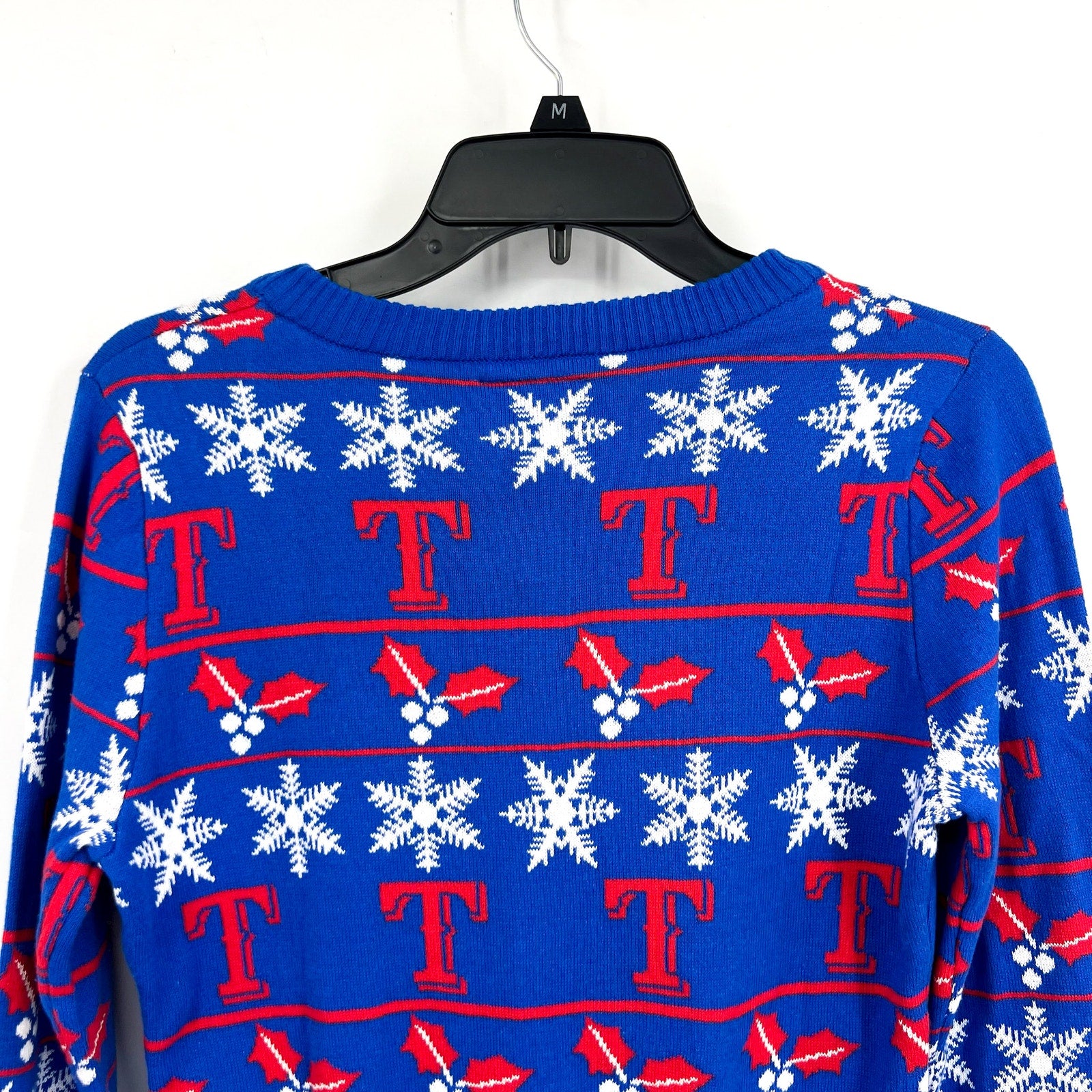 MLB GENUINE MERCHANDISE Texas Rangers T Snowflakes Sweater Large Royal Blue NWT