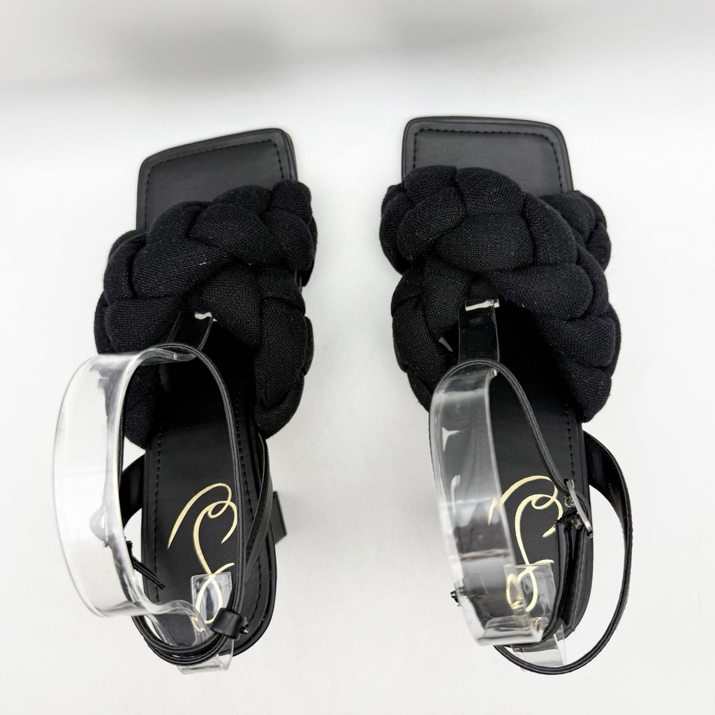 Sam Edelman Womens Courtney Heeled Sandals Size 8.5 Black Linen Braided NWOB