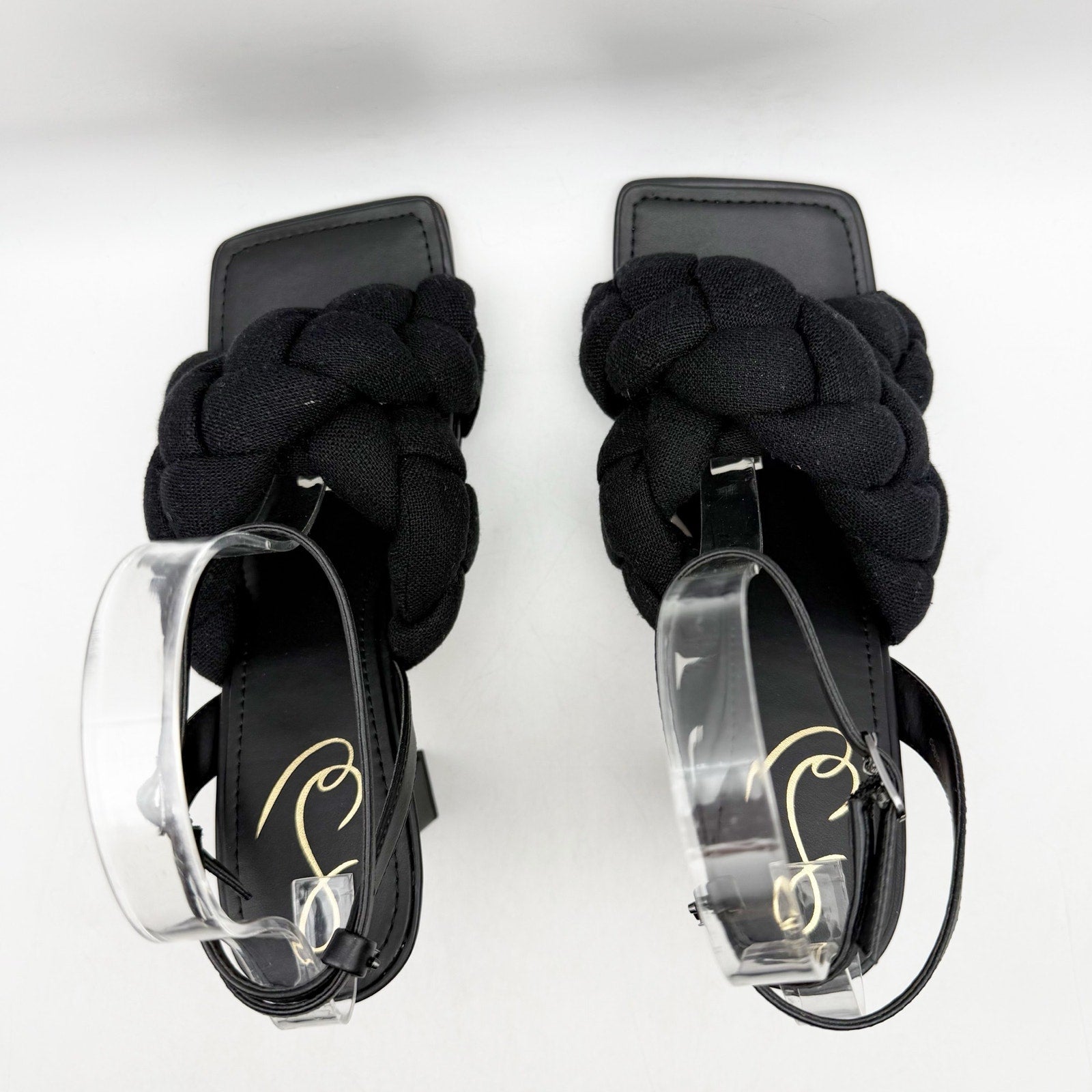 Sam Edelman Womens Courtney Heeled Sandals Size 8.5 Black Linen Braided NWOB