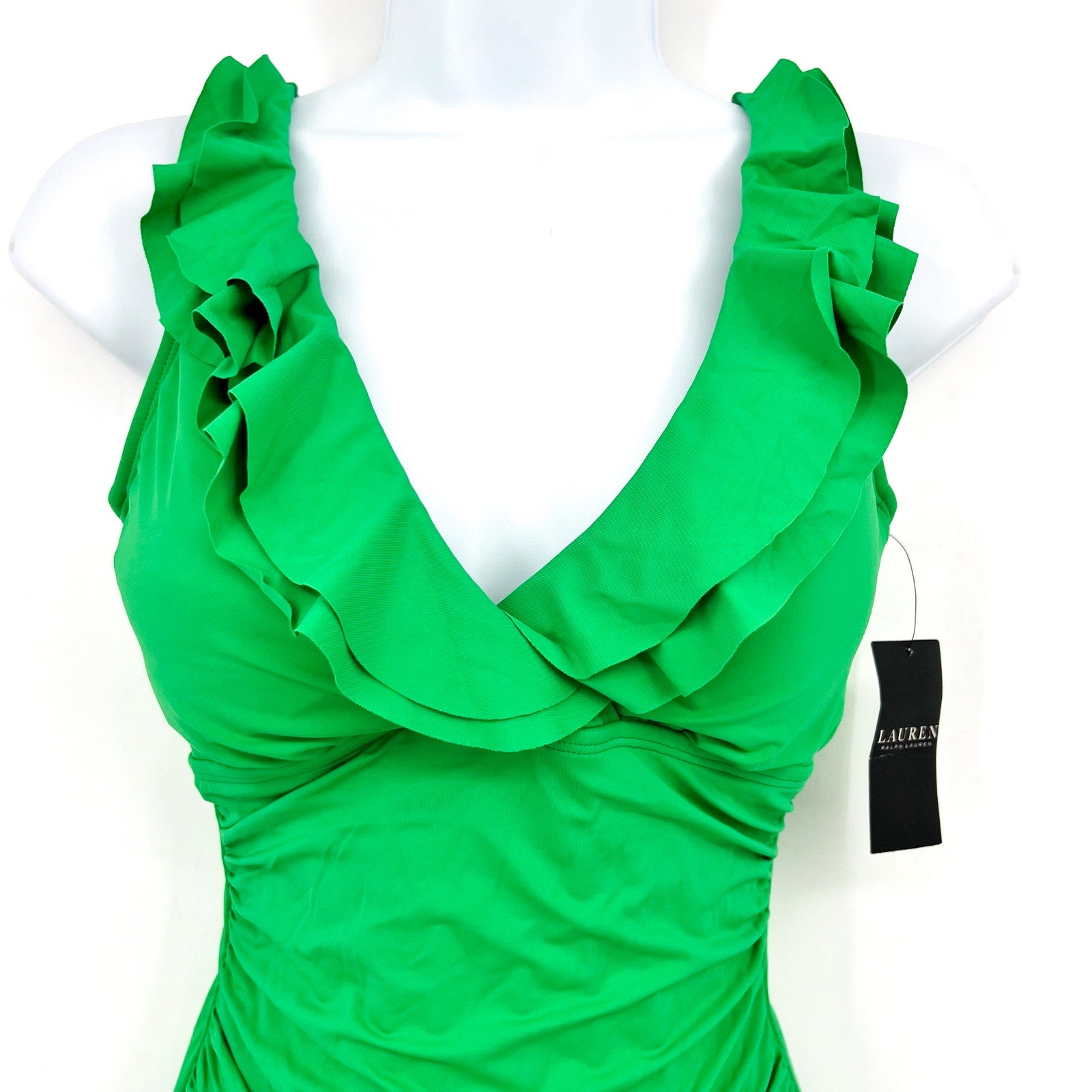 LAUREN RALPH LAUREN Ruffle One Piece Swimsuit Size 4 Palm Green Beach Club NWT