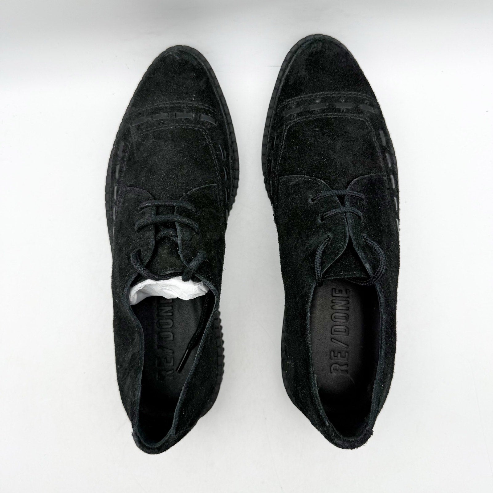 RE/DONE Women Creeper Oxford Shoe EU 37 US 7 Black Suede Platform NWOB