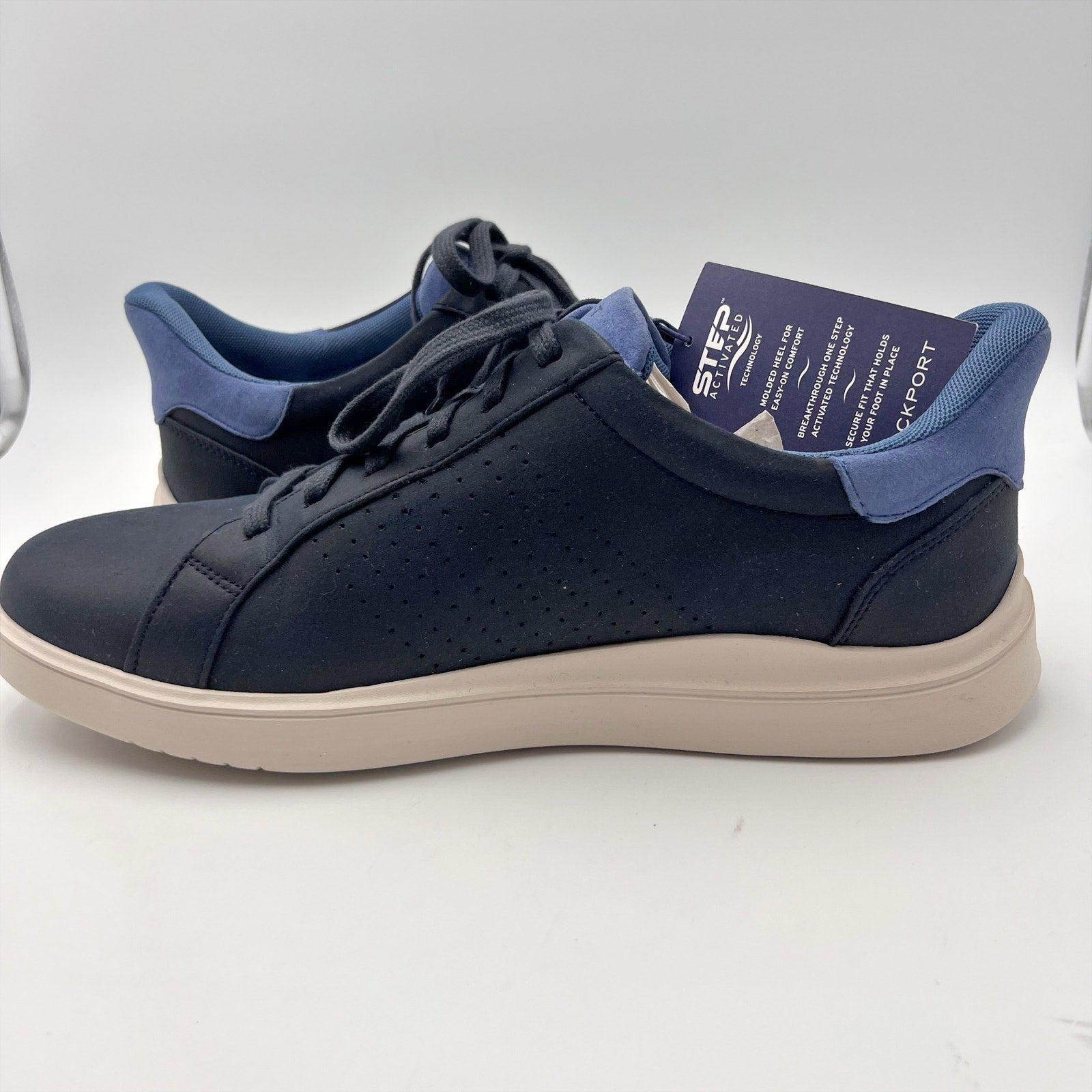 Rockport Mens Tristen Step Activated Sneakers Size 11.5 WIDE Blue Leather NWOB