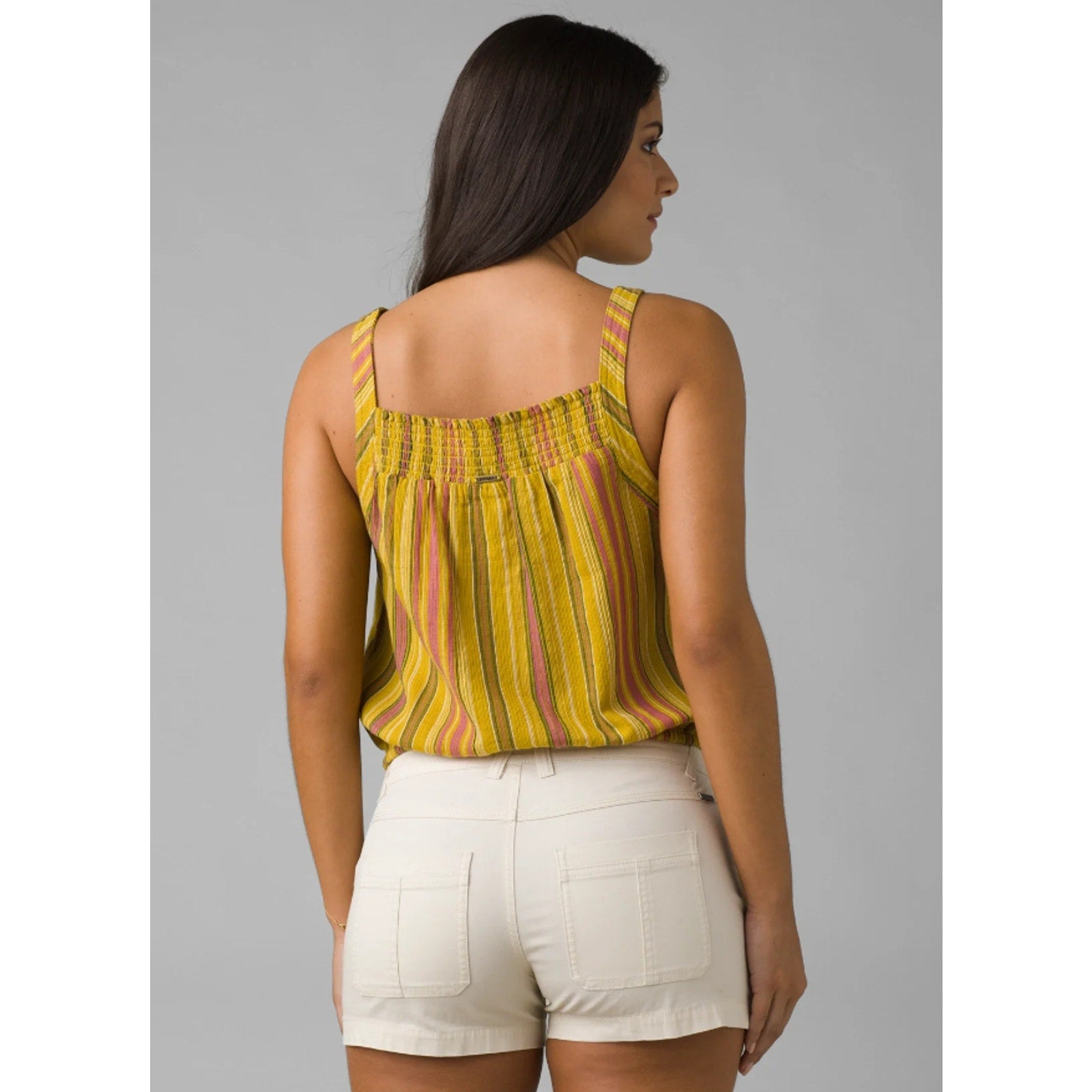 PRANA Women's Little Palm Cami Tank Top Small Yellow Leapfrog Stripe NWT