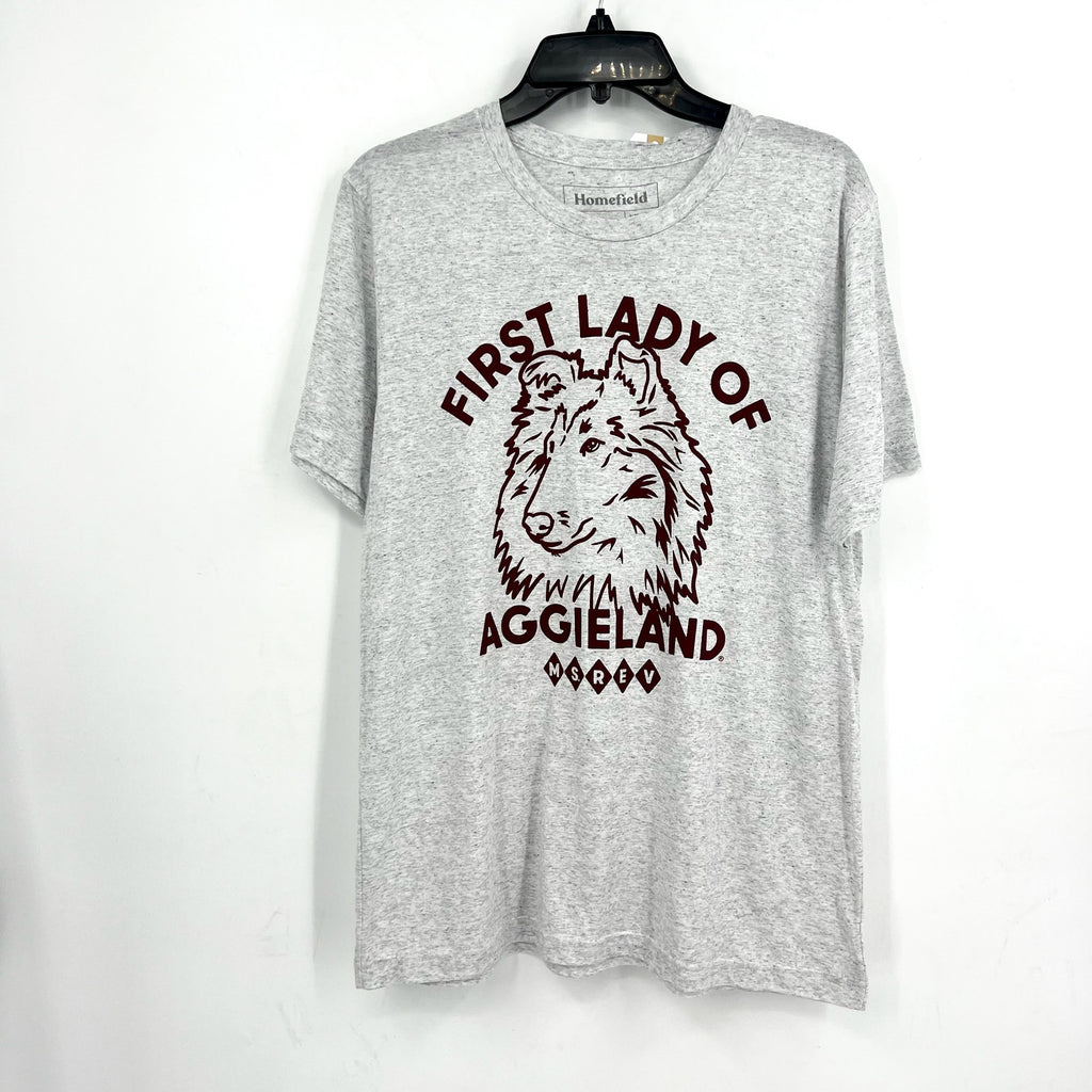 HOMEFIELD Men Texas AM Aggies Vintage First Lady Of Aggieland Tee Large Grey NWT