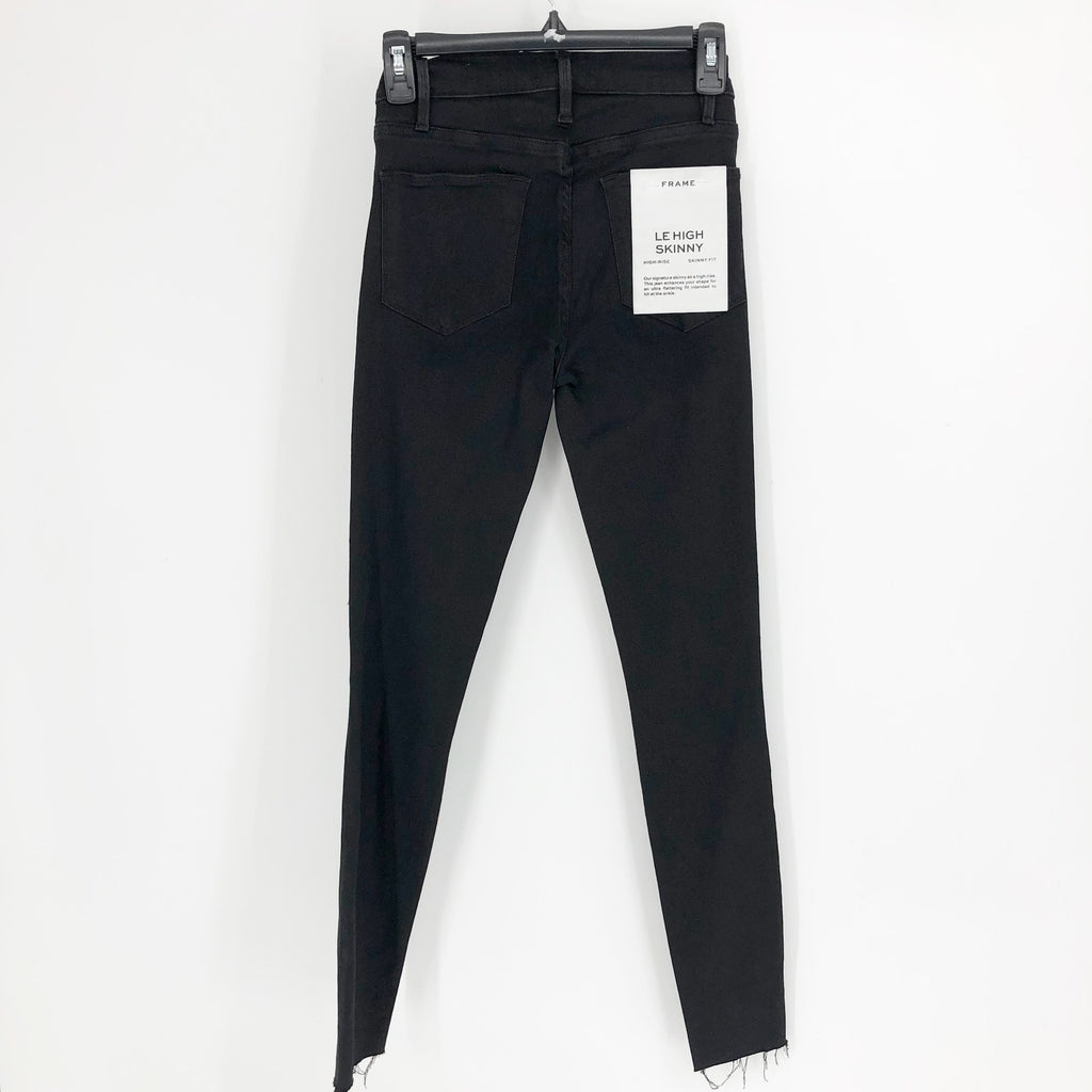 FRAME Womens Le High Skinny Jeans Size 25 US 2 Brisbane Black Raw Hem NWT