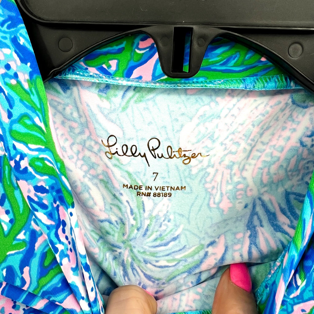 LILLY PULITZER Girls Bobby Rashguard Swimsuit Set Size 7 Los Olas Aqua Blue NWT