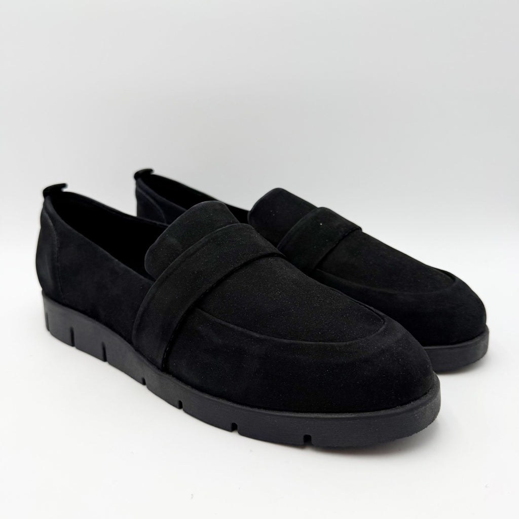 Rockport Womens Ramone Loafers Size 10.5 Wide Black Suede Leather NWOB