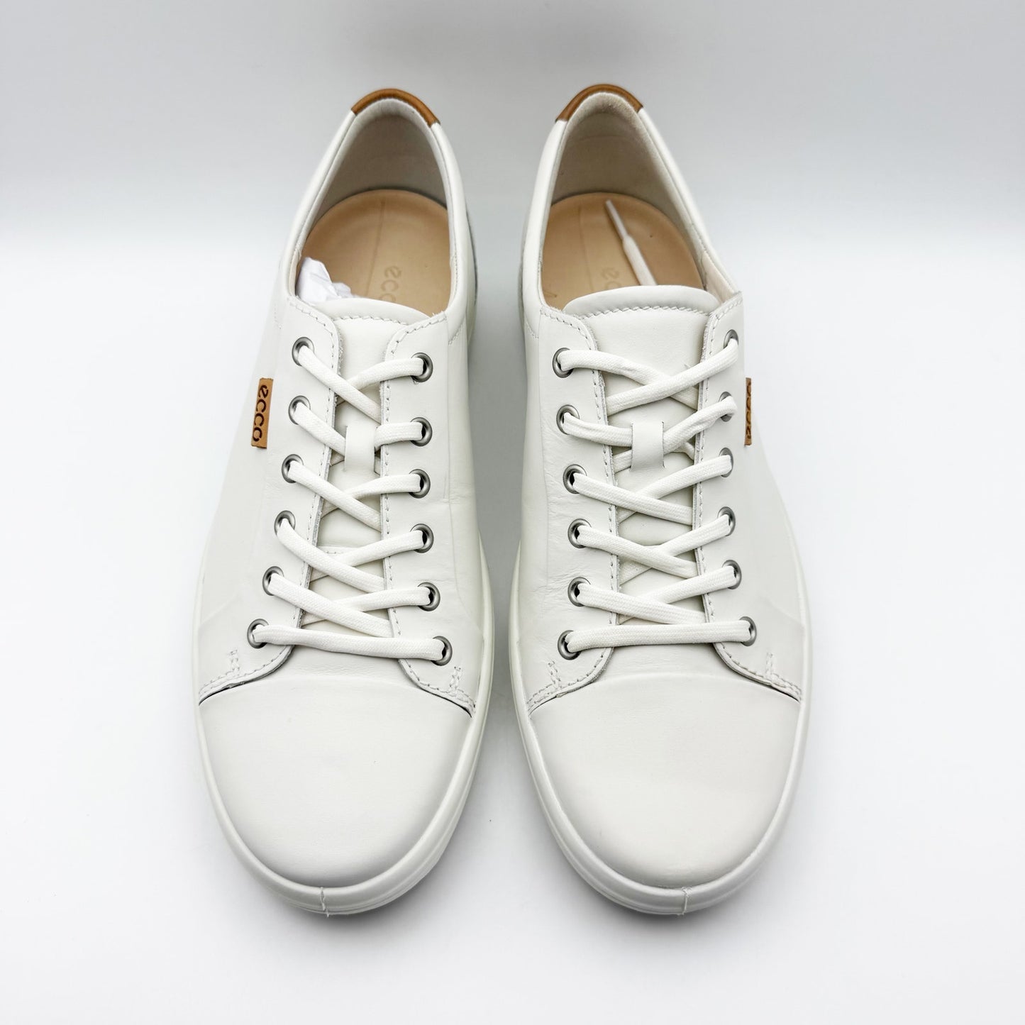 ECCO Mens Soft 7 Low Sneakers EU 44 US 10-10.5 White Leather Lace up NIB