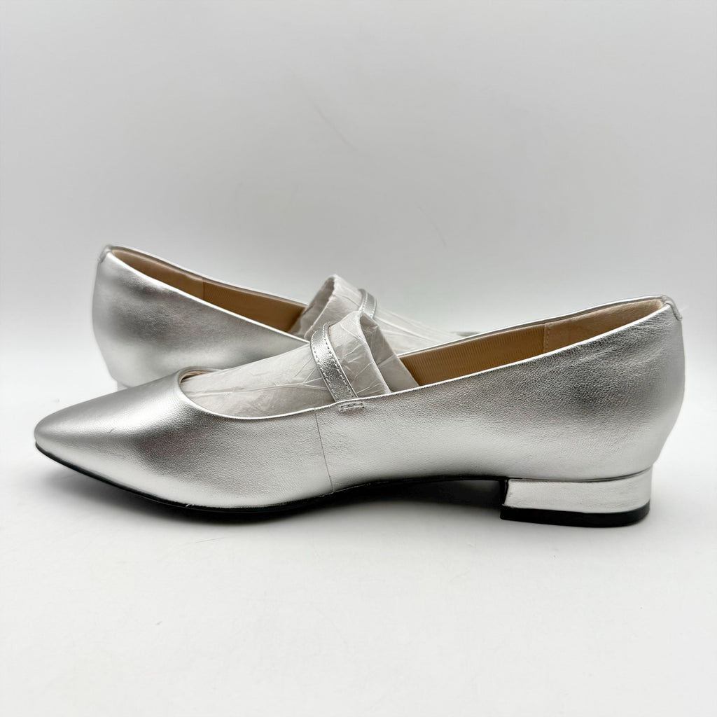 Rockport Womens Taren Flats US 7 WIDE Silver Metallic Leather Mary Janes NWOB