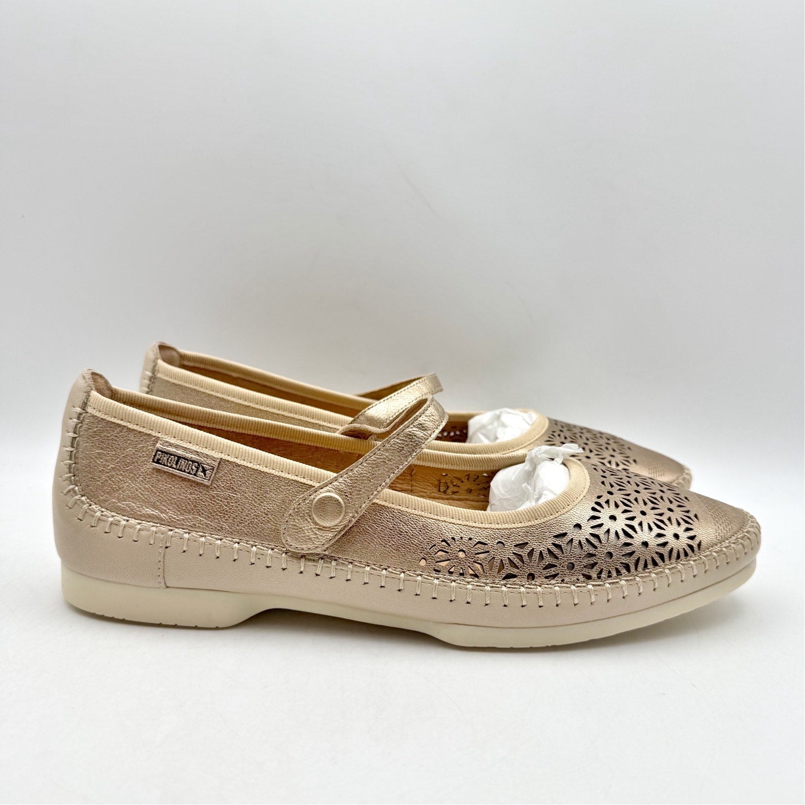 Pikolinos Womens Aguilas Ballet Flats EU 40 US 10 Champagne Gold Leather NWOB
