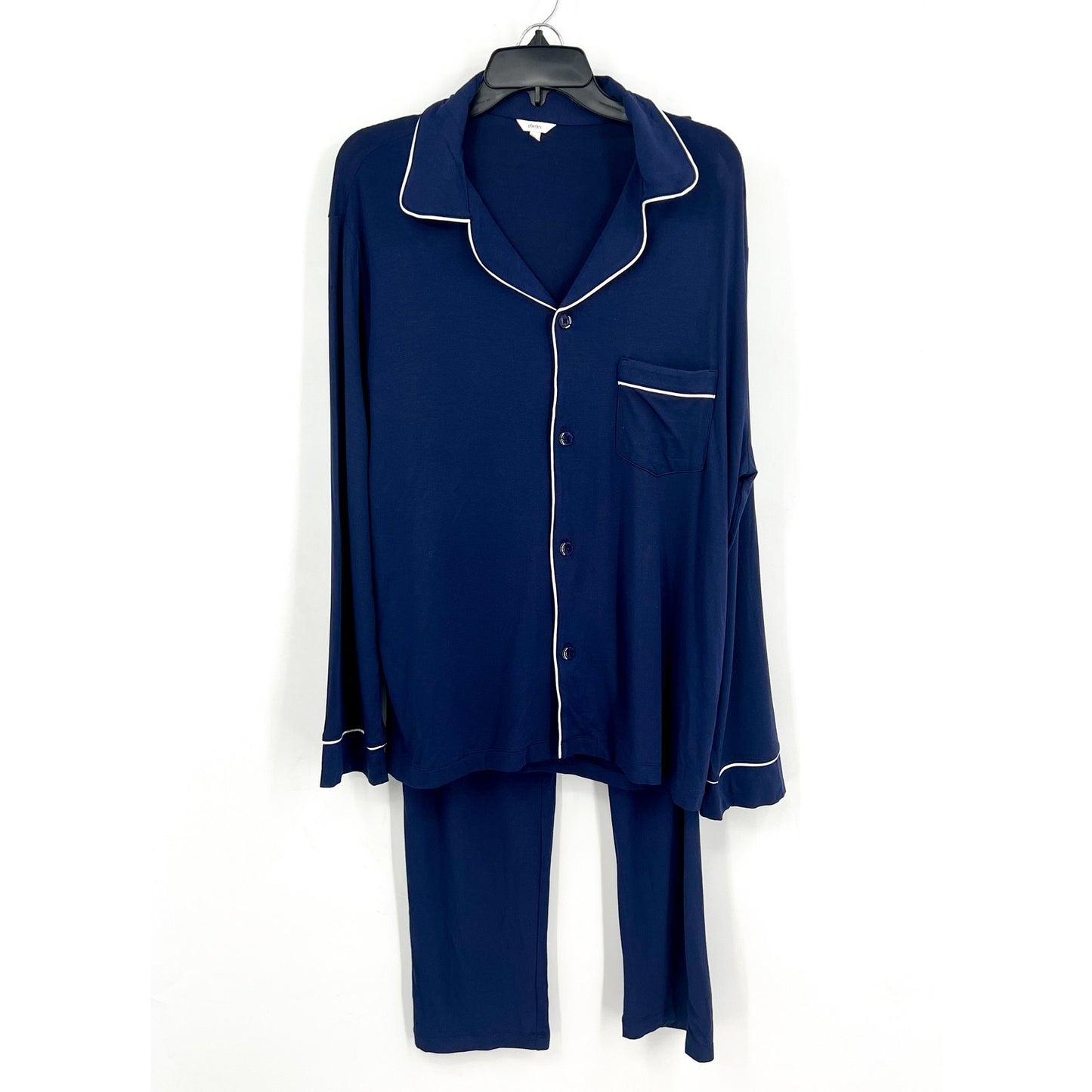 EBERJEY Women's Gisele Long PJ Set Medium Navy Blue Ivory TENCEL Modal NWOT