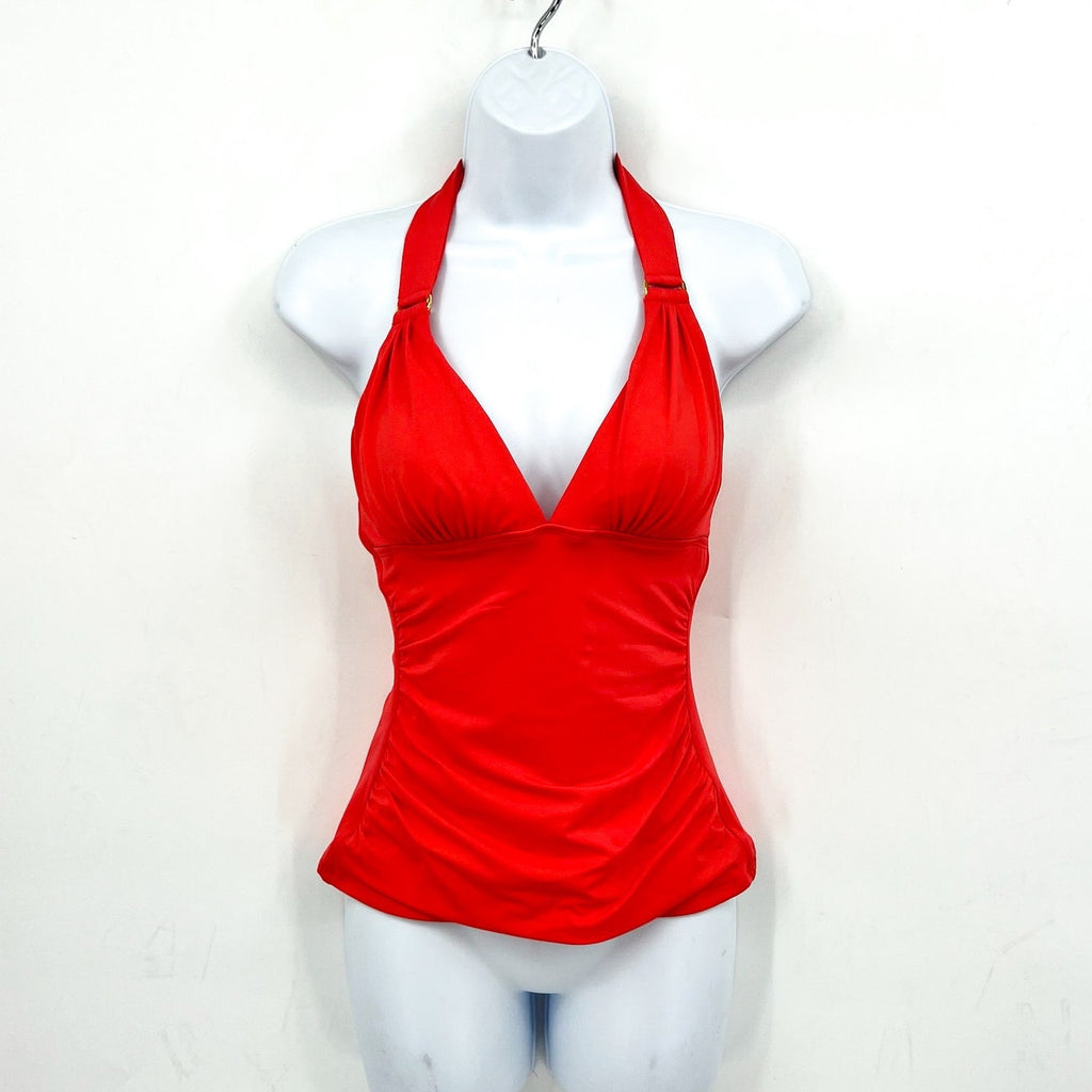 TOMMY BAHAMA Novelty Pearl Halter Ring Tankini Top Medium Pink Citrus Coral NWOT