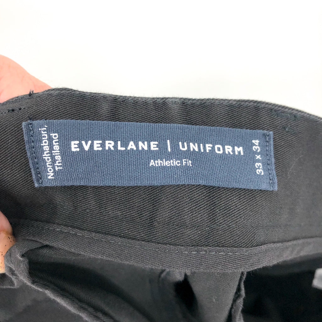 EVERLANE Uniform Mens Performance Chino Pants 33x28 Black Athletic Fit NWT