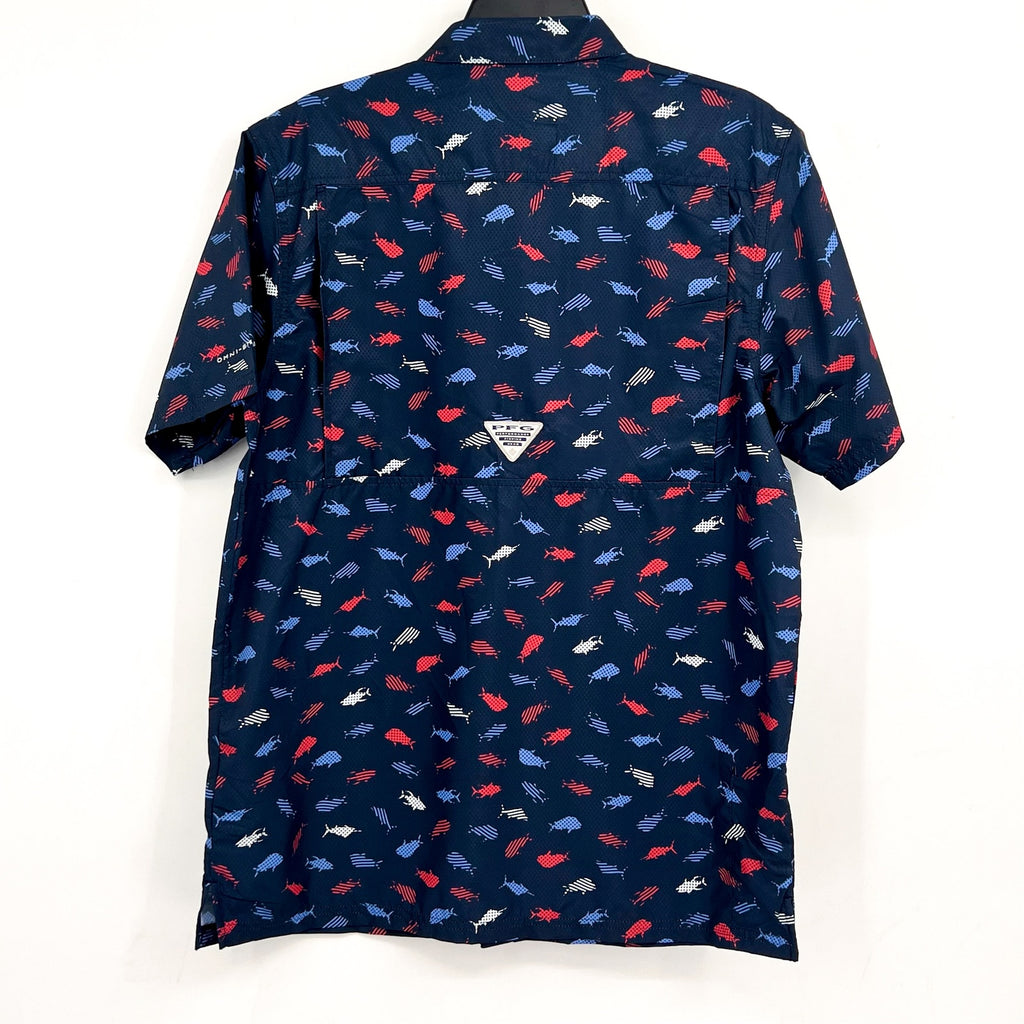 COLUMBIA Men's Super Slack Tide Camp Shirt Small Blue Norturnal Print UPF 40 NWT