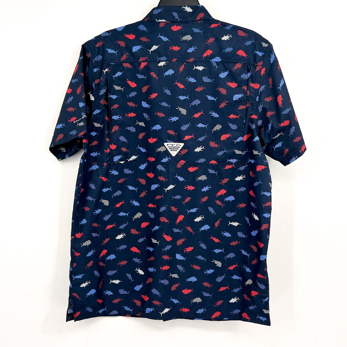 COLUMBIA Men's Super Slack Tide Camp Shirt Small Blue Norturnal Print UPF 40 NWT