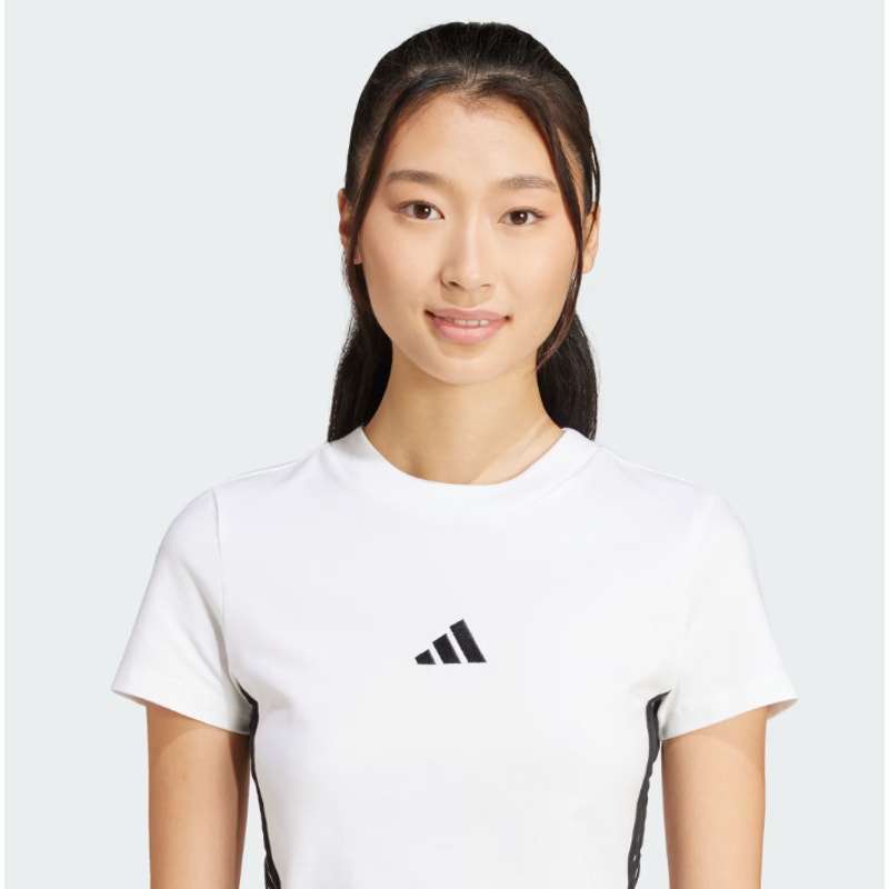 ADIDAS Essentials 3-Stripes Slim Baby Tee Large White Black Short Sleeve NWT