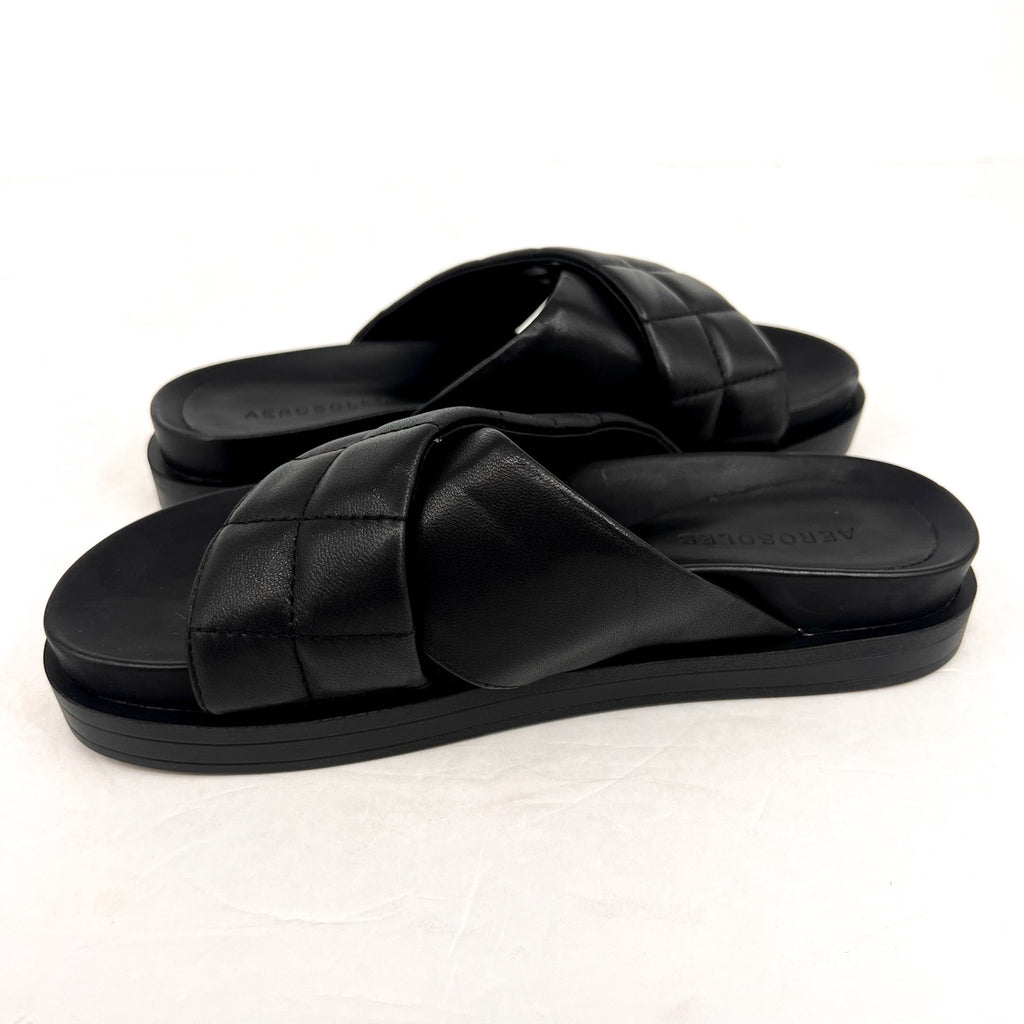 AEROSOLES Women's Lina Slide Sandals Size 6.5M Black Leather Lightweight NWOB
