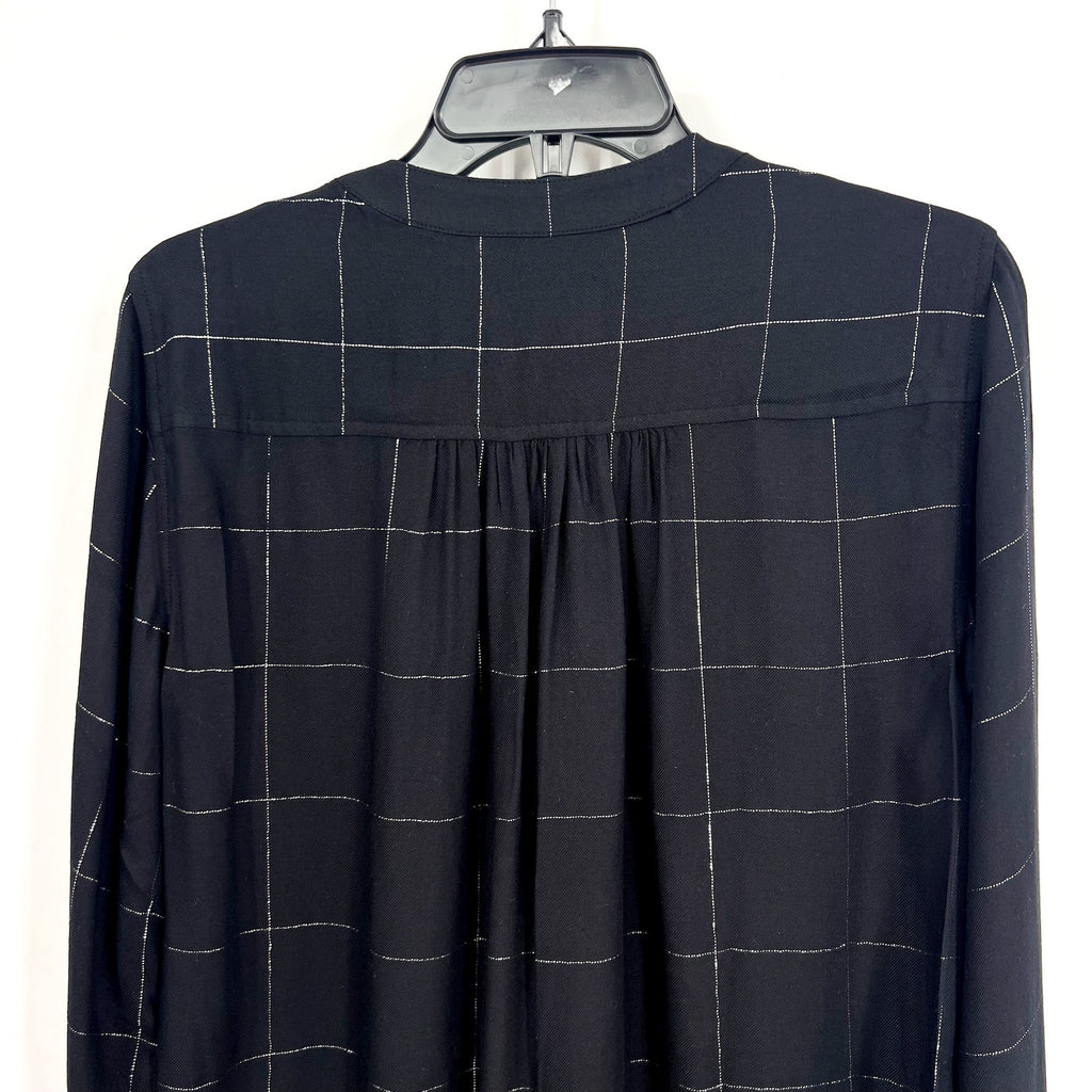 STITCH FIX- COSMIC BLUE LOVE- Womens Blouse Small Black Silver Windowpane LS NWT
