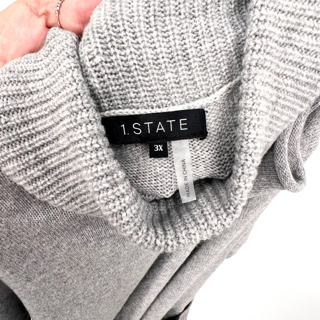 1. STATE Women Turtleneck Cold Shoulder Sweater 3X Light Heather Grey NWOT