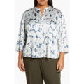 VINCE Women's Pleated Lotus Print Blouse 2X Tide Pool Blue Top Floral NWT