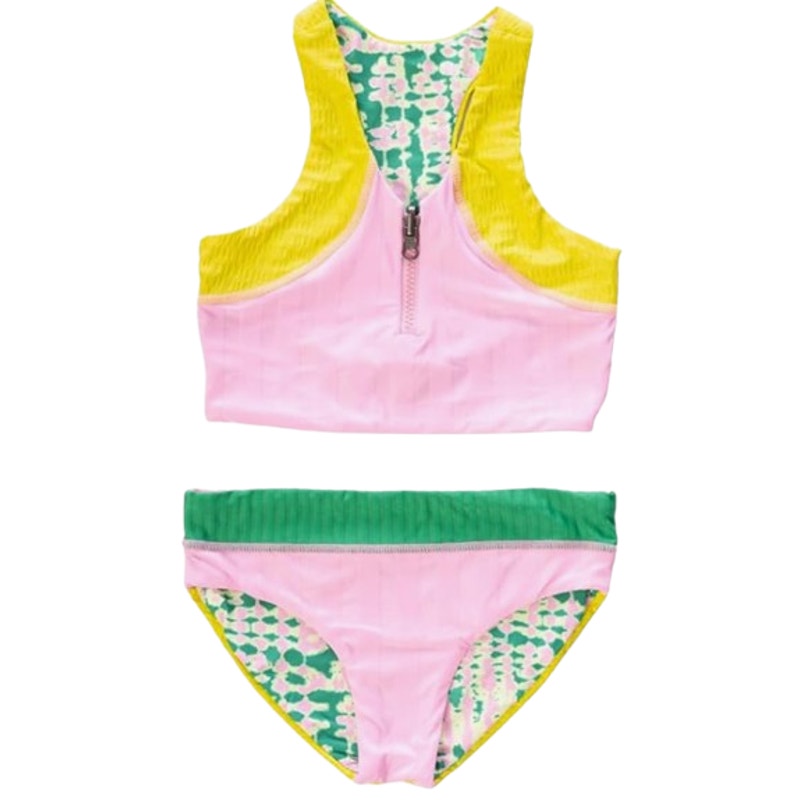 MAAJI Girl's Reversible Blush Rose Poppy Swim Set Size 12 Pink Green Multi NWT