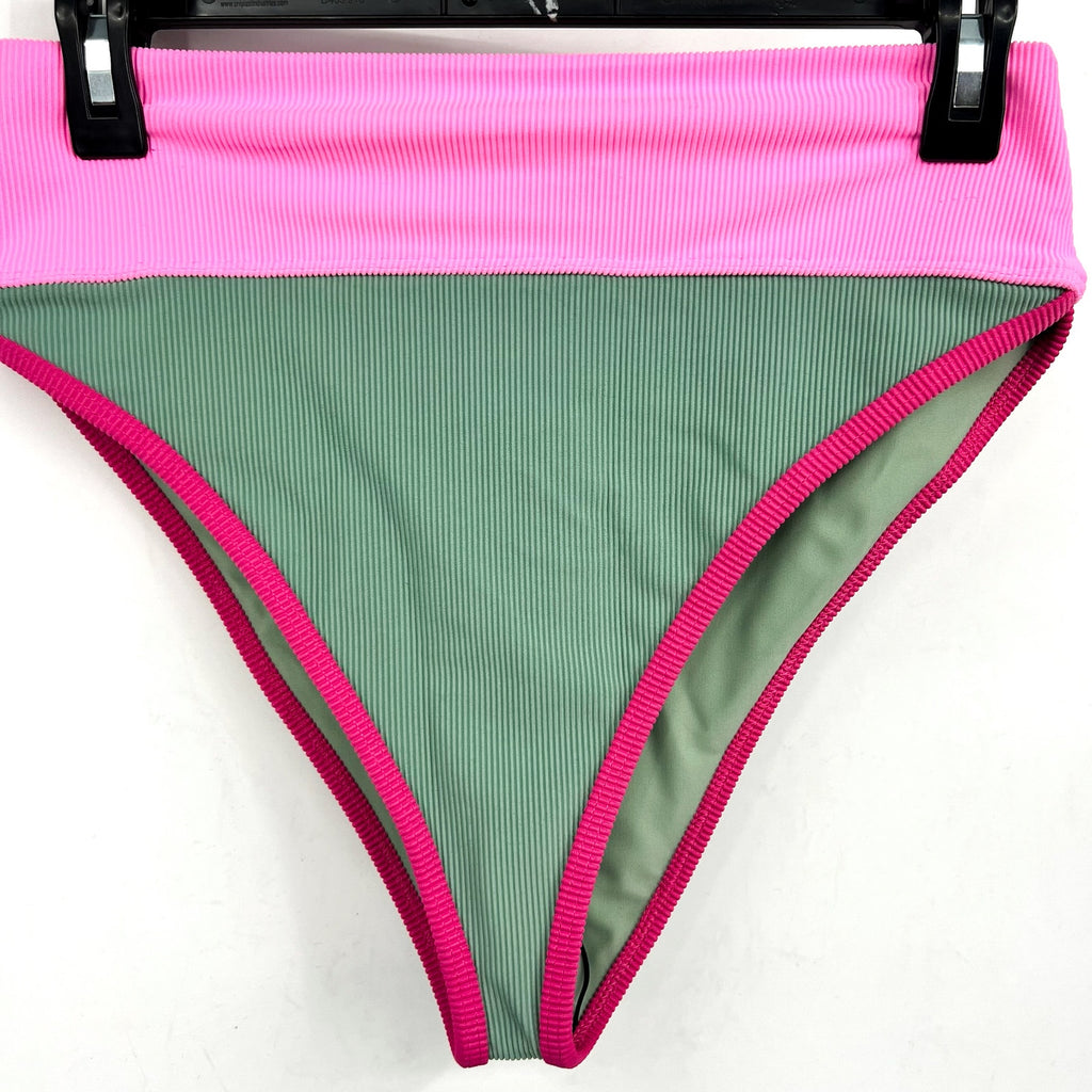 BEACH RIOT Women's Emmy Bikini Bottom Small Green Sage Bloom Colorblock NWT
