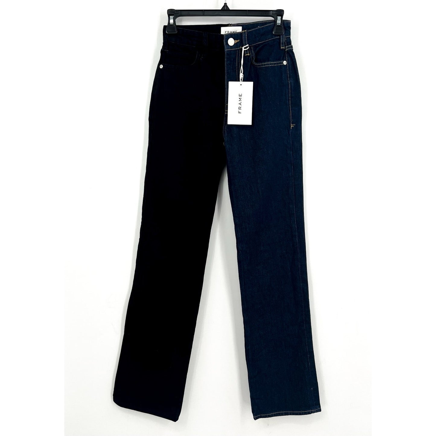 FRAME Womens Le Jane Colorblock Relaxed Jeans Size 23 Blue Black Dell Noir NWT