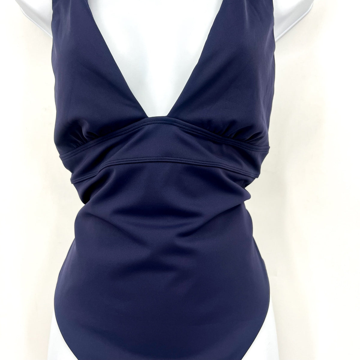 Lauren Ralph Lauren Sculpting One-Piece Swimsuit Size 16 Navy Blue Vneck NWT