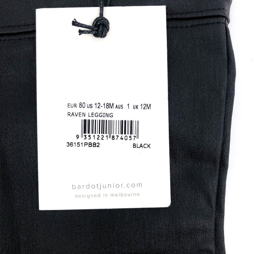 BARDOT JUNIOR Baby Raven Leggings 12-18 Months Black Zipper Back NWT