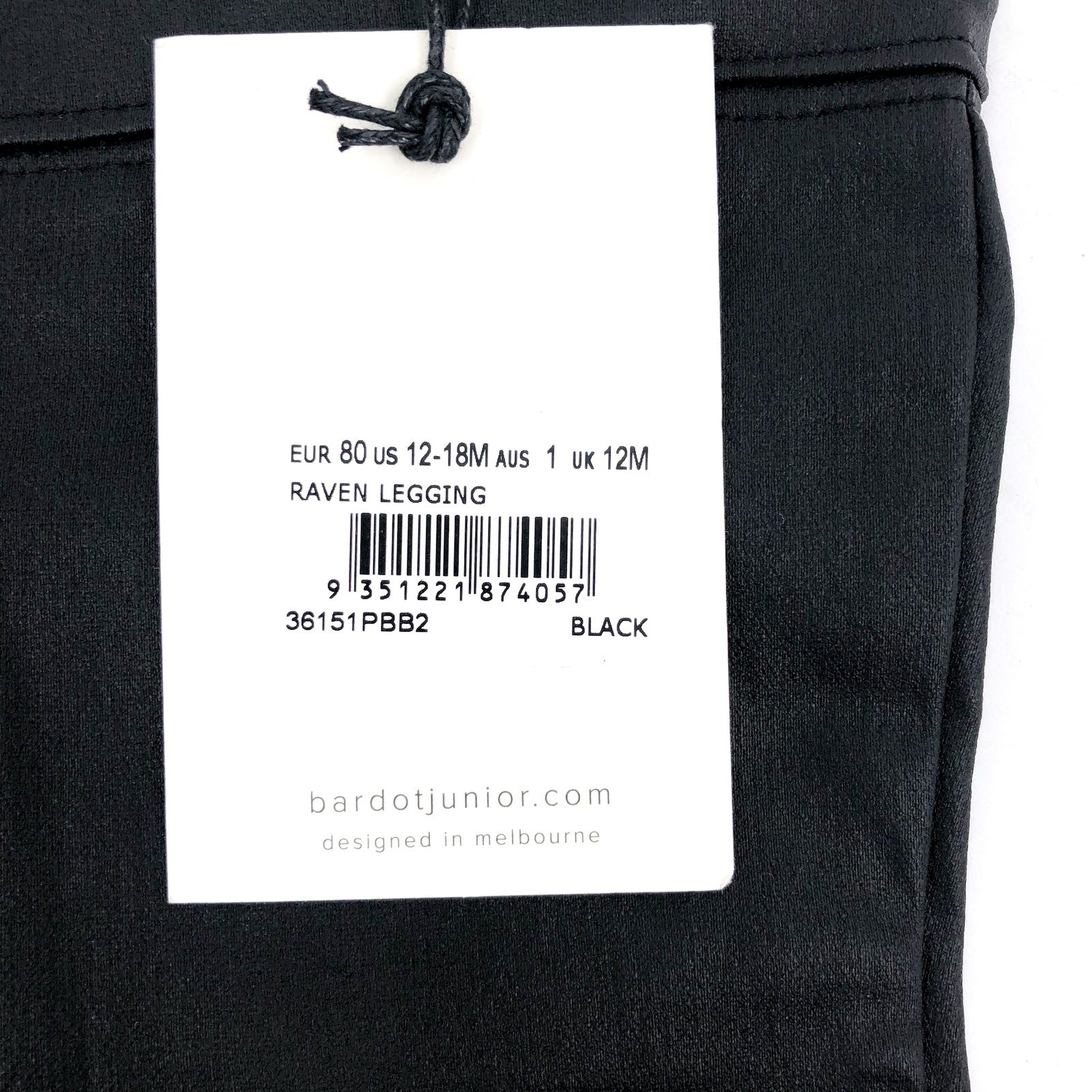 BARDOT JUNIOR Baby Raven Leggings 12-18 Months Black Zipper Back NWT