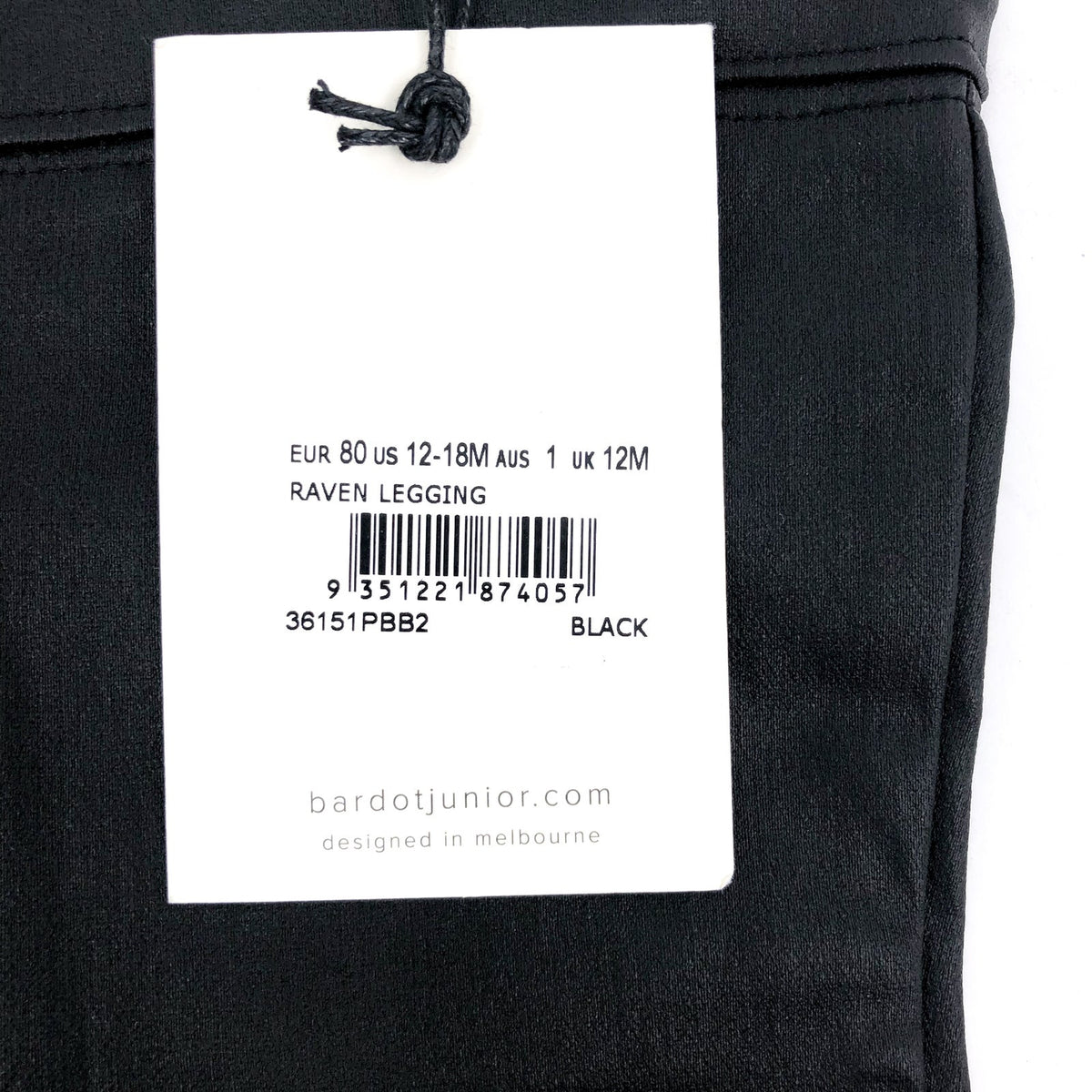 BARDOT JUNIOR Baby Raven Leggings 12-18 Months Black Zipper Back NWT