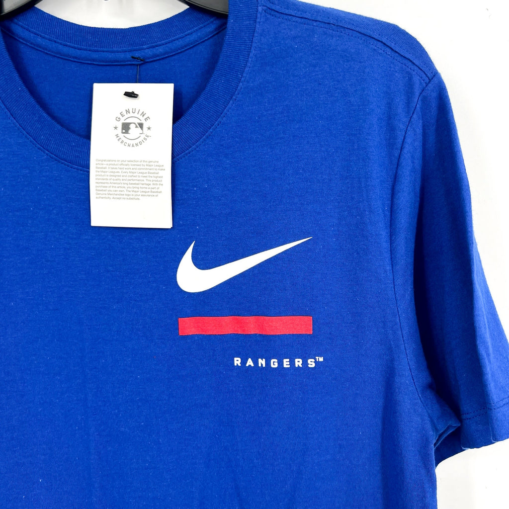 NIKE Mens Texas Rangers Logo Short Sleeve T-Shirt US Small Blue Crewneck NWT