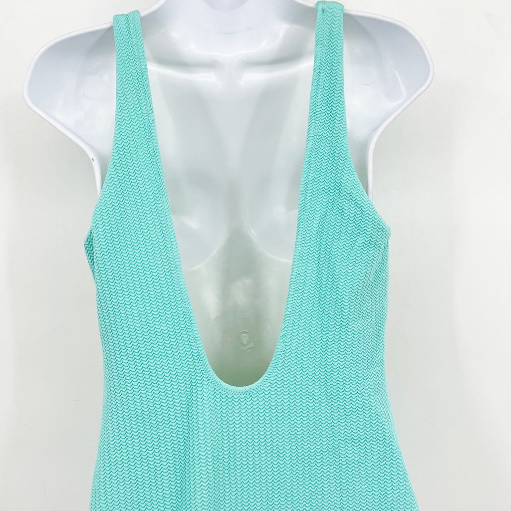 SEAFOLLY Spliced V Neck One Piece Swimsuit Size 8 Green Blue Lime Burst NWT