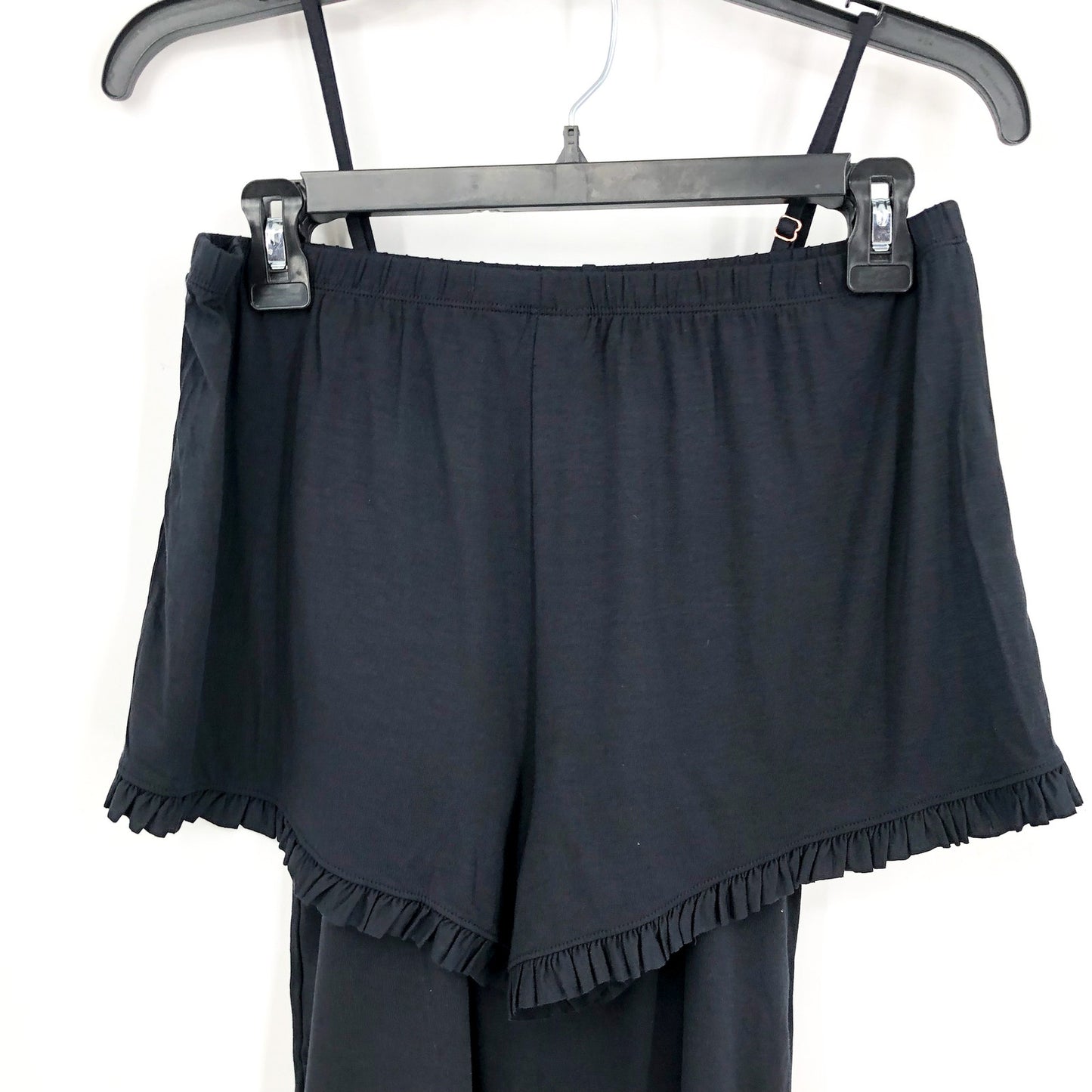 EBERJEY Gisele Ruffle Cami Shortie Short Pajama Set Small Black TENCEL Modal NWT