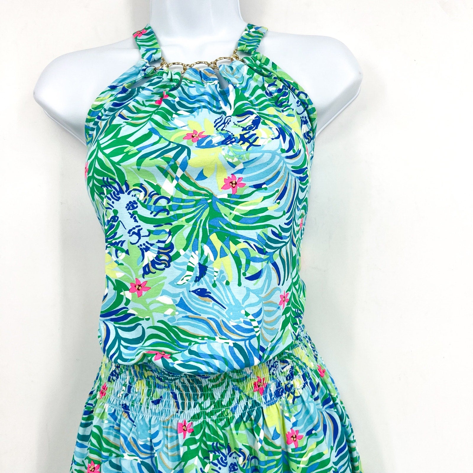 LILLY PULITZER Womens Shirelle Skirted Romper Small Green Blue Via Parigi NWT